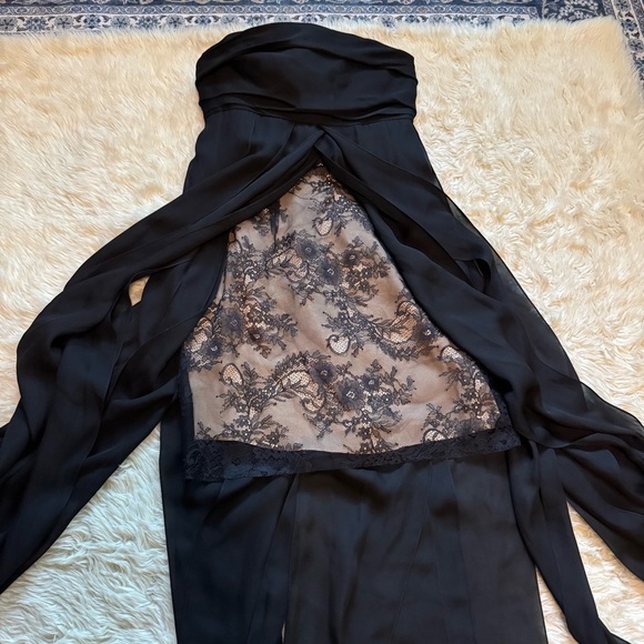 Oscar De La Renta Black Drape Strapless Silk Column Gown Dress - Size 00 - Picture 5 of 9
